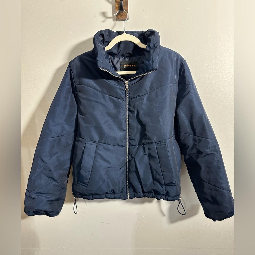 Ambiance Outerwear Women’s S Navy Blue Puffer Zip Up Coat Jacket | SKU 0541